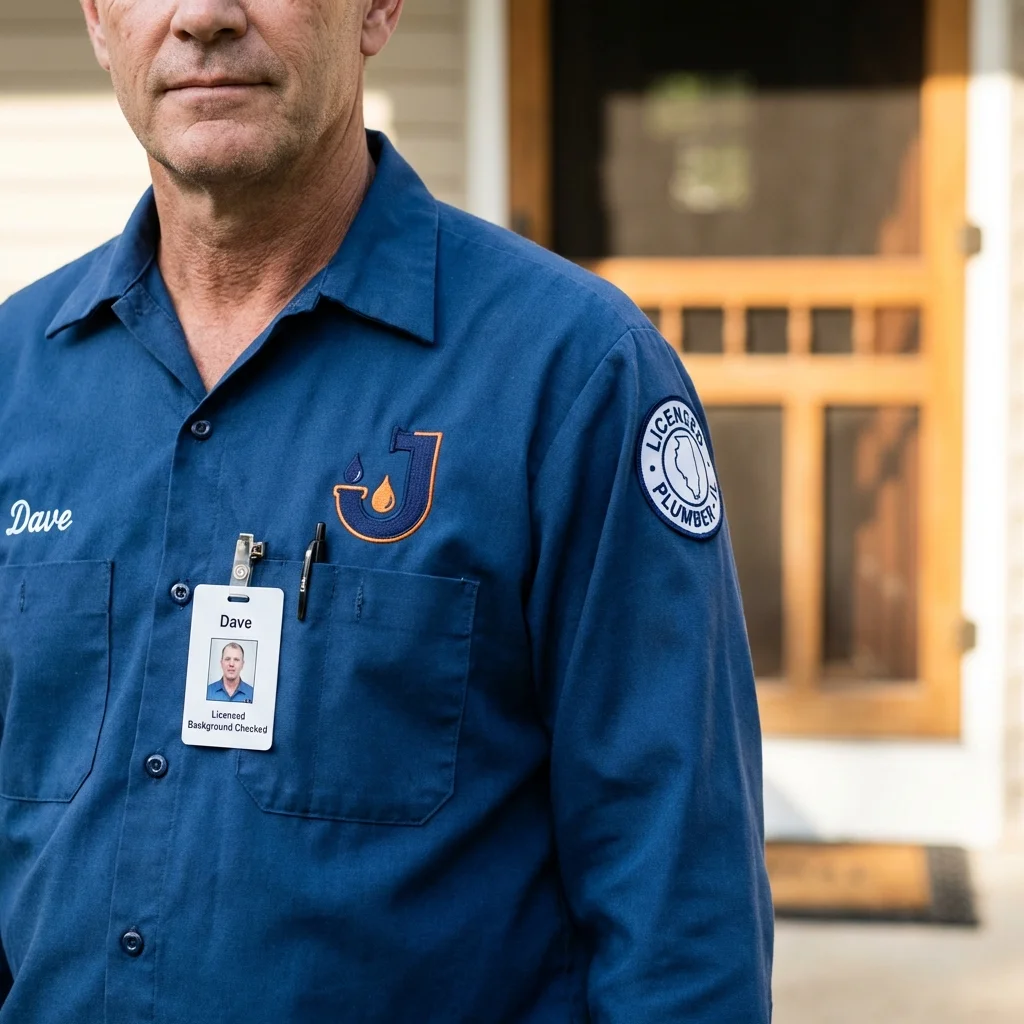 Licensed plumber showing ID badge in Shelby, MI