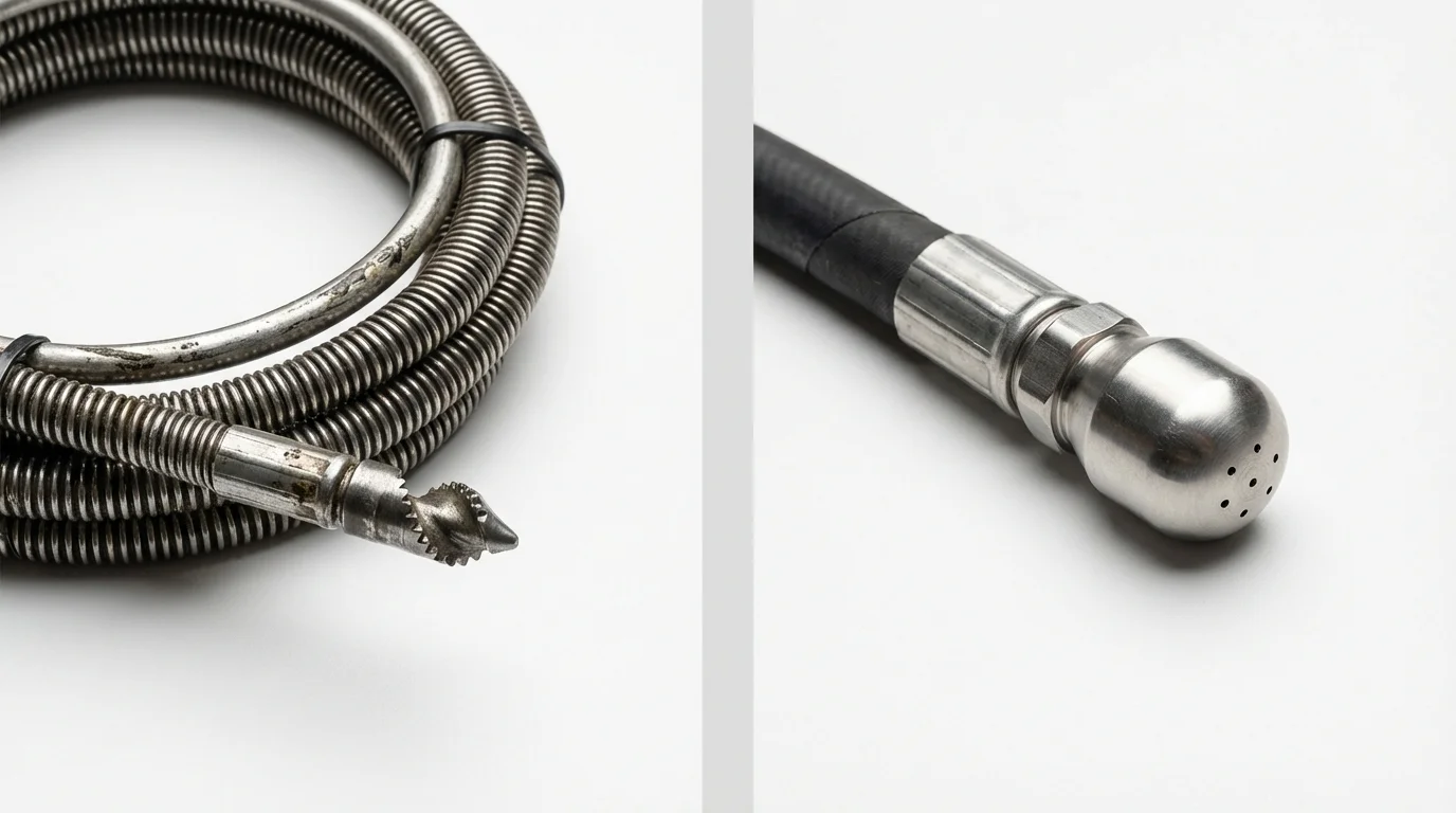 Drain snake cable and hydro jetting nozzle used for drain cleaning in Shelby, MI