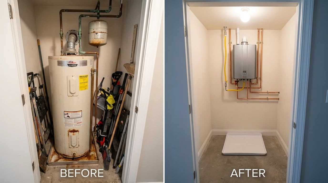 Tank water heater versus wall-mounted tankless unit comparison for Shelby, MI homeowners